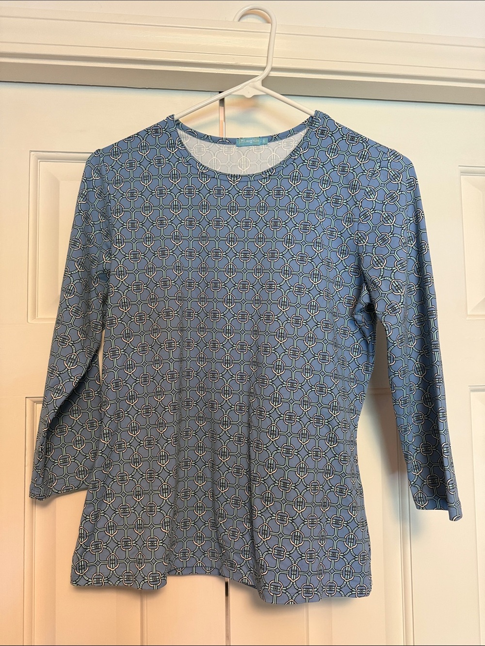 J. McLaughlin Light Blue Geometric Long-Sleeve Tee